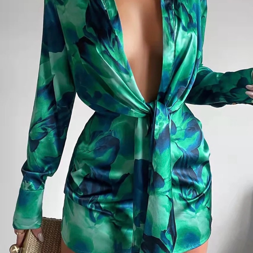 Green Tie-Front Mini Dress